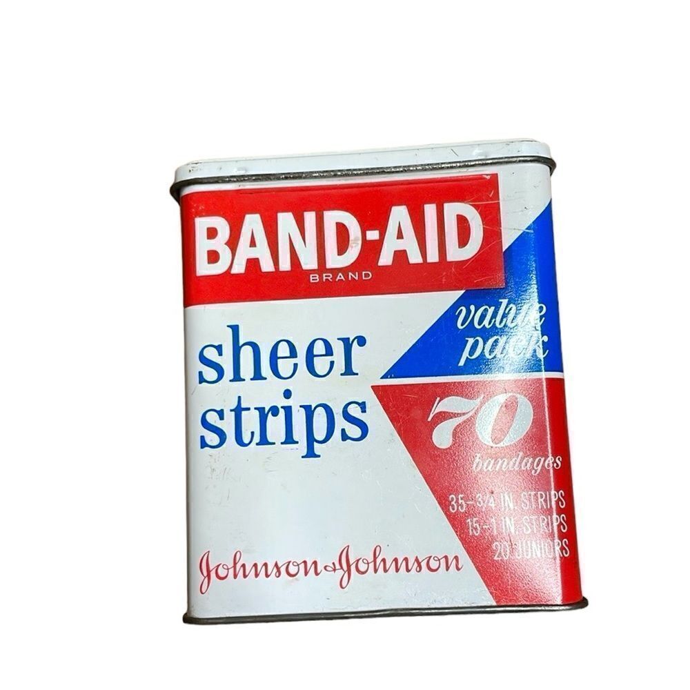 70s Vintage Band Aid Tin with bandages